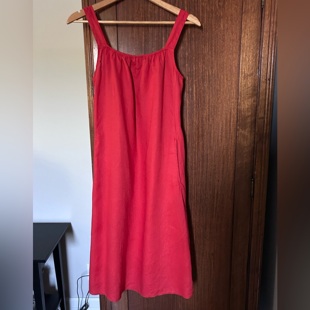 Eileen Fisher Vibrant Red Linen Midi Dress